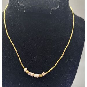 Artisan Liquid Brass Shell Collar Choker Necklace 15in